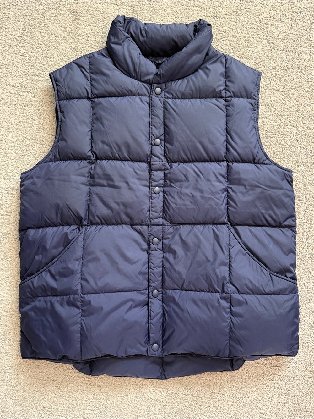 Lands' End Men’s Navy Quilted Down Puffer Vest - Snap Front - Large